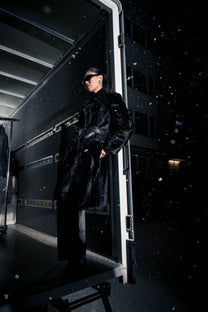 Convertible belted shearling and leather coat