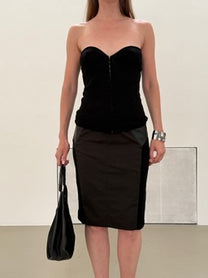 Velvet-paneled mid-rise midi skirt