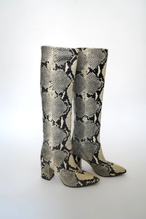 Snake-effect leather knee-high boots (Size 36)