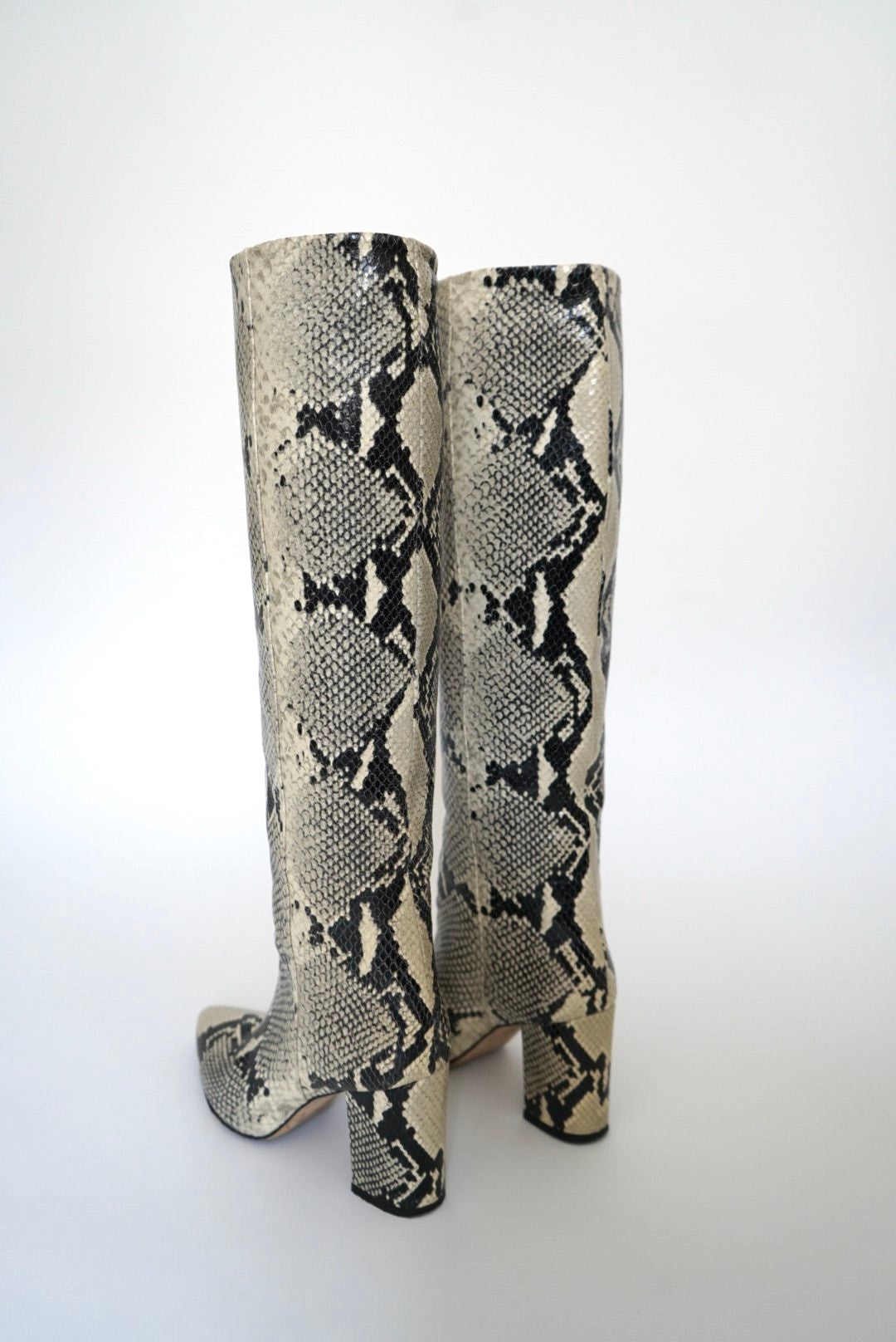 Snake-effect leather knee-high boots (Size 36)