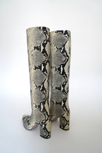 Snake-effect leather knee-high boots (Size 36)