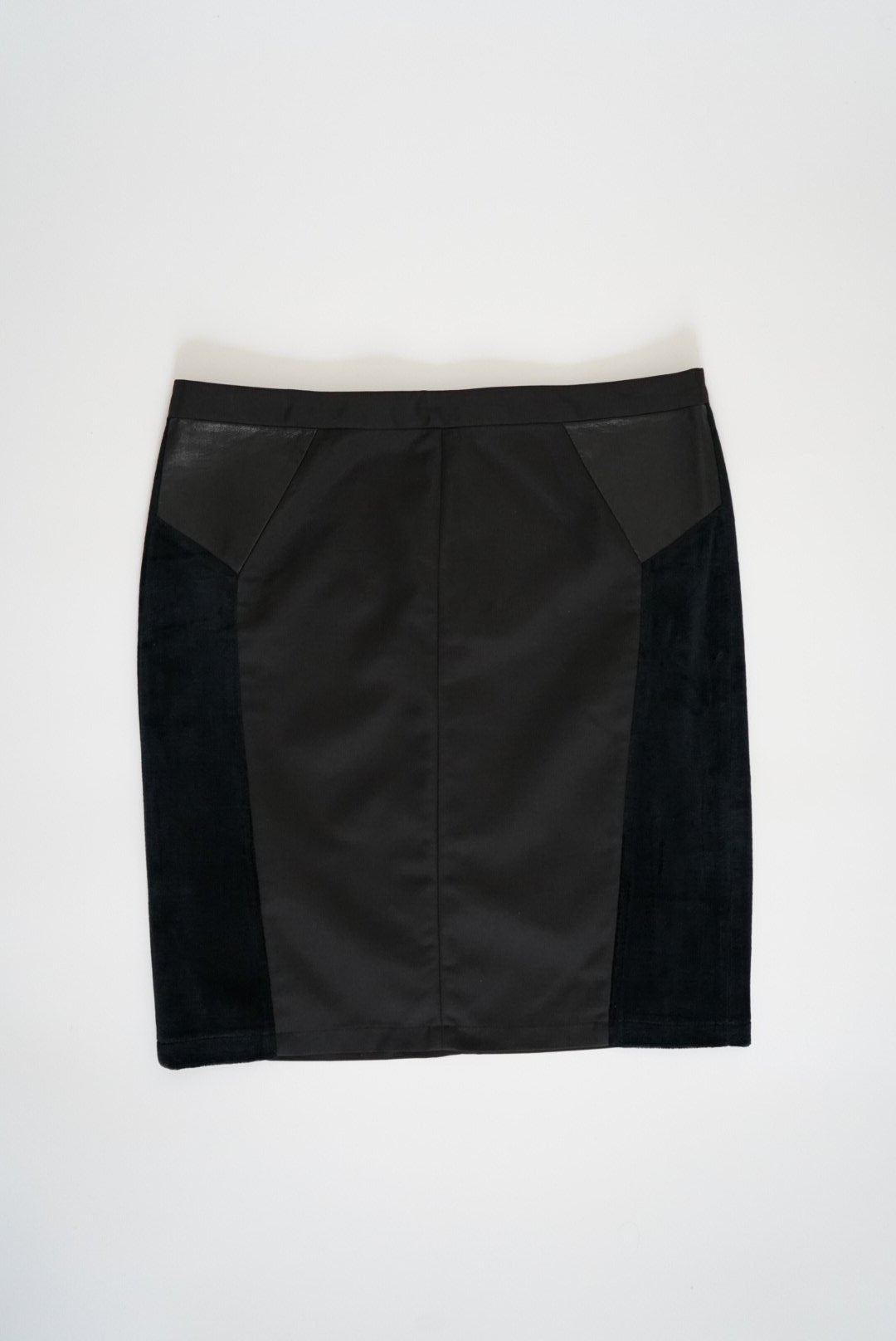 Velvet-paneled mid-rise midi skirt