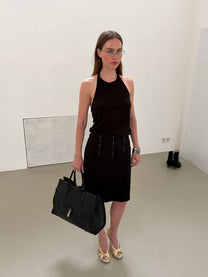 Velvet-paneled mid-rise midi skirt