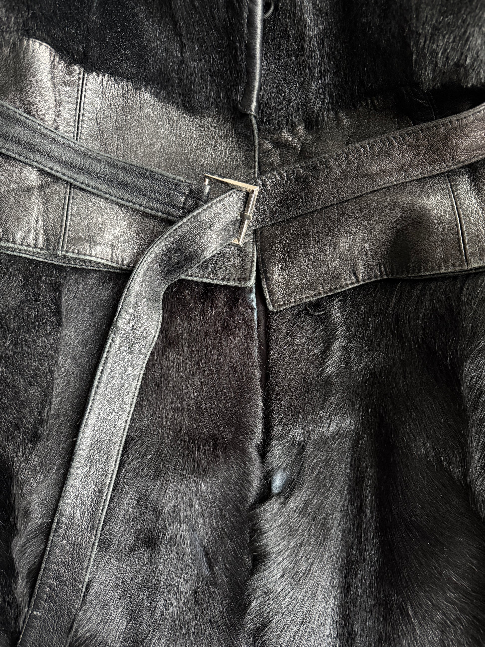 Convertible belted shearling and leather coat