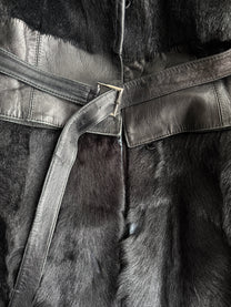 Convertible belted shearling and leather coat