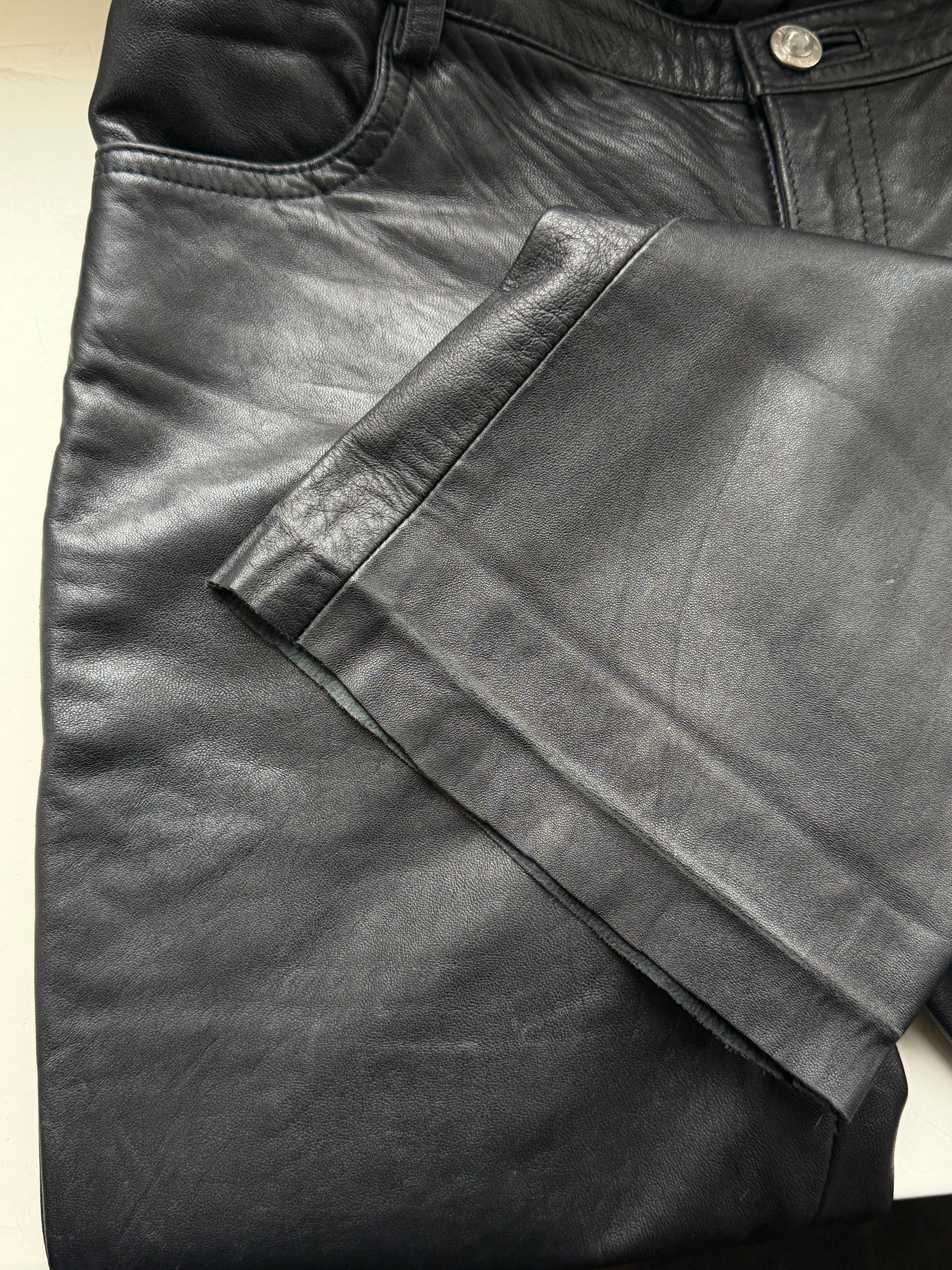 Mid-rise leather flared pants