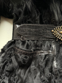 Belted shearling and leather jacket