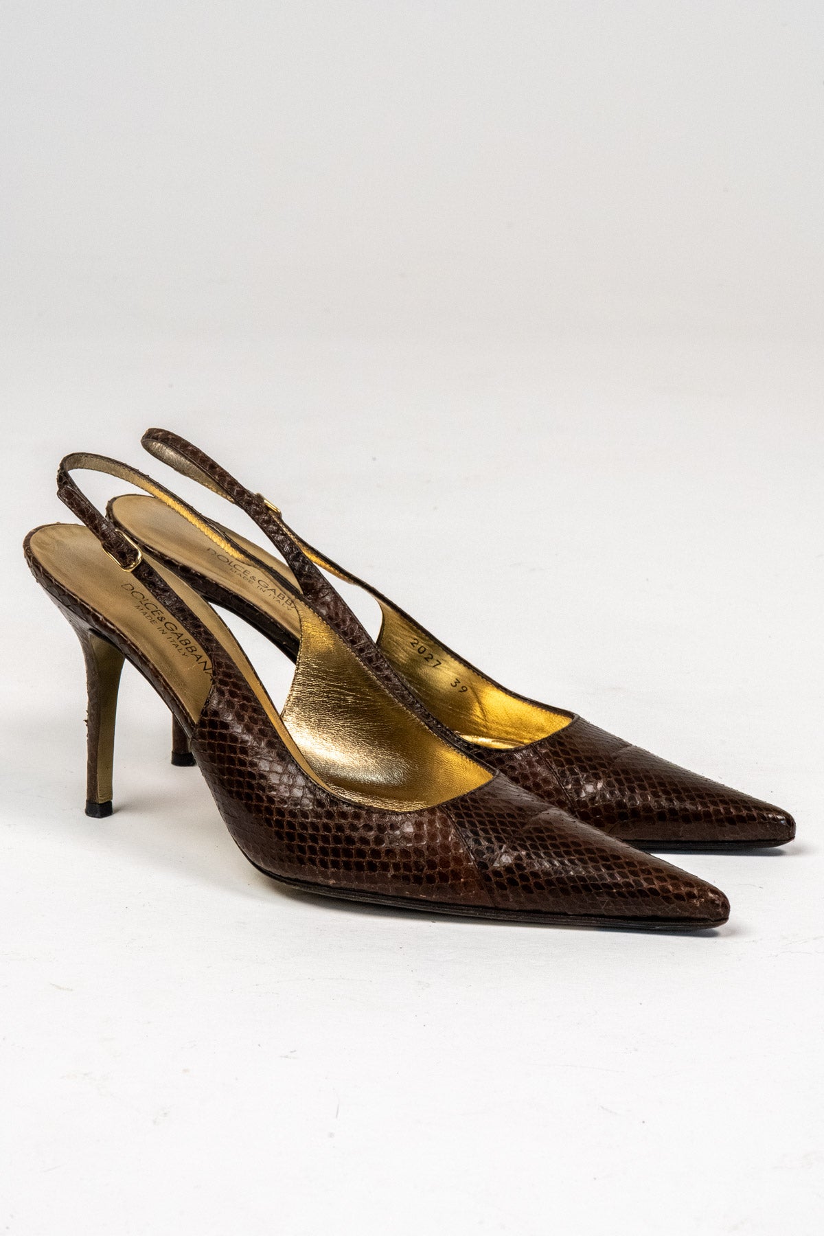 Snake-effect leather slingback pumps (Size 39)