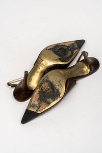 Snake-effect leather slingback pumps (Size 39)