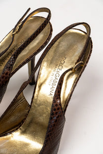 Snake-effect leather slingback pumps (Size 39)