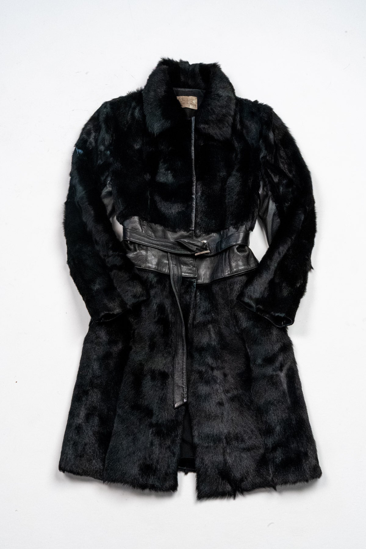 Convertible belted shearling and leather coat