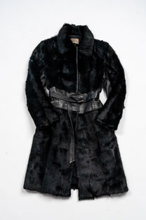 Convertible belted shearling and leather coat