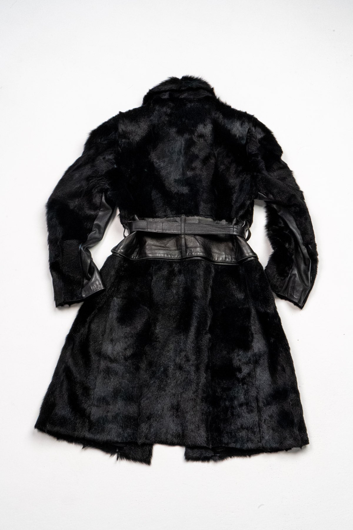 Convertible belted shearling and leather coat