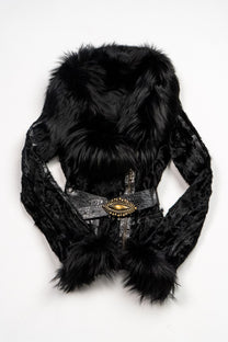Belted shearling and leather jacket