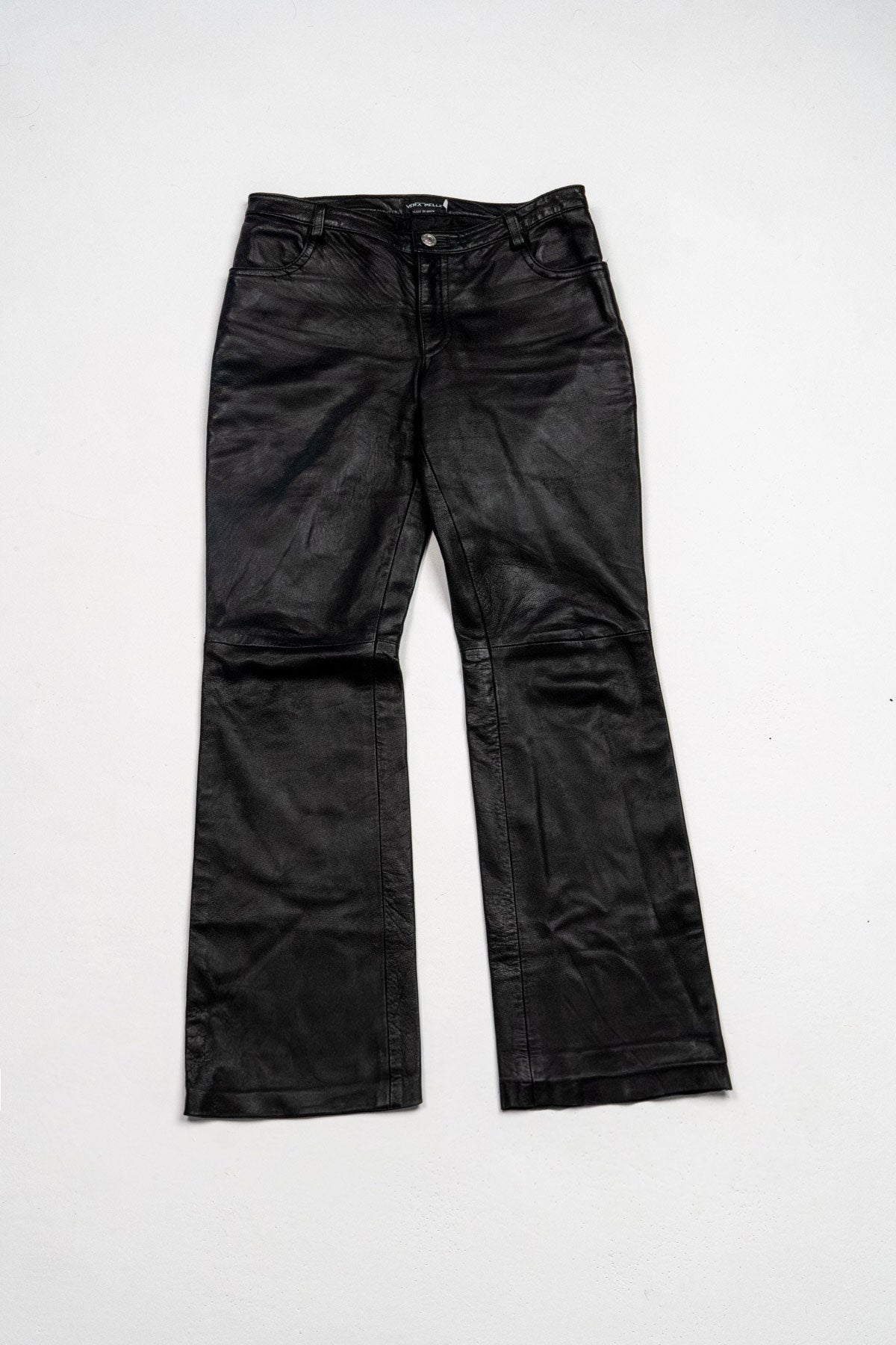 Mid-rise leather flared pants