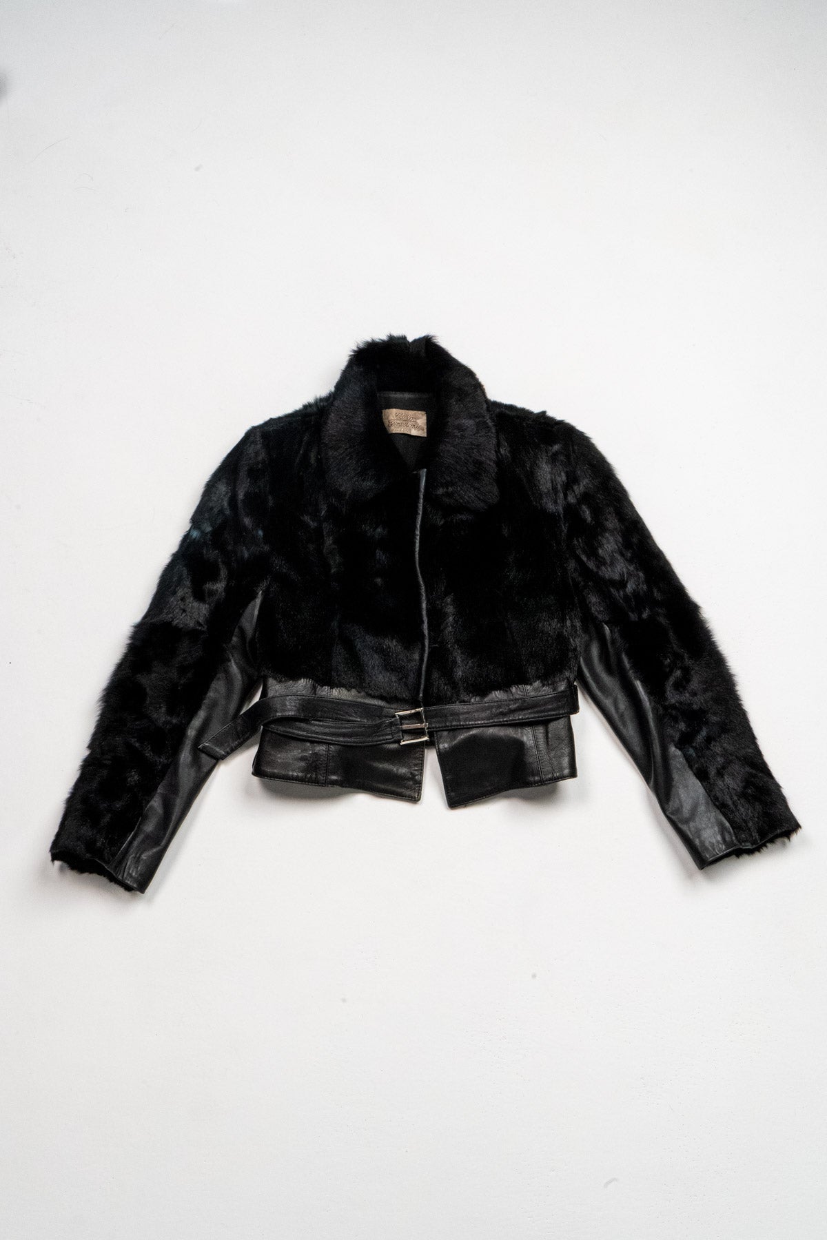 Convertible belted shearling and leather coat