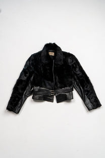 Convertible belted shearling and leather coat