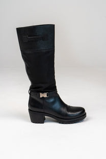 Prada Re-Nylon leather knee-high boots (Size 38)