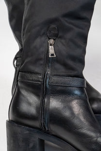 Prada Re-Nylon leather knee-high boots (Size 38)