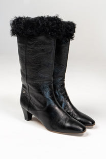 CC shearling-trimmed leather boots (Size 41)