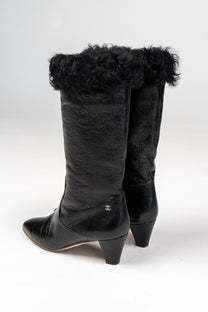CC shearling-trimmed leather boots (Size 41)